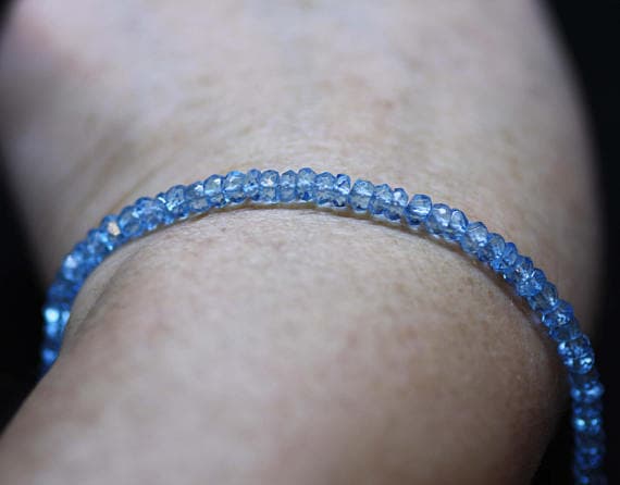 925 sterling Silver Bridesmaid Jewelry 4mm stacking Blue Natural Swiss Blue Topaz Bracelet Rondelle, Faceted 7" for mens, womens, gf, bf & Adult.