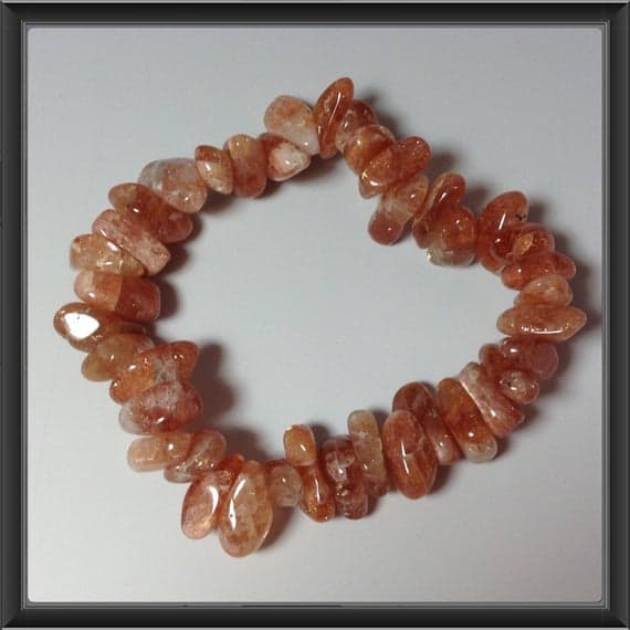 Anxiety Gemstone 10x14mm Stretchable Orange Sun Stone  Bracelet Chips, Smooth 7" for mens, womens, gf, bf & Adult.