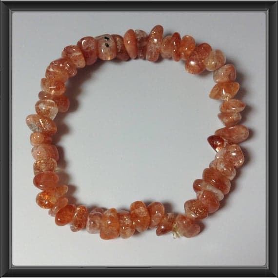 Unique Wedding Gift 10mm Stretchable Orange Sun Stone Bracelet Fancy, Smooth 7" for mens, womens, gf, bf & Adult.