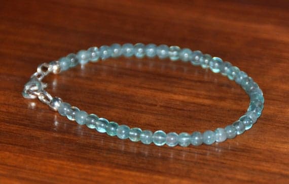 925 sterling silver Unique Wedding Gift 4mm blue Apatite stacking Bracelet Round, Smooth 18cm for mens, womens, gf, bf and adults.