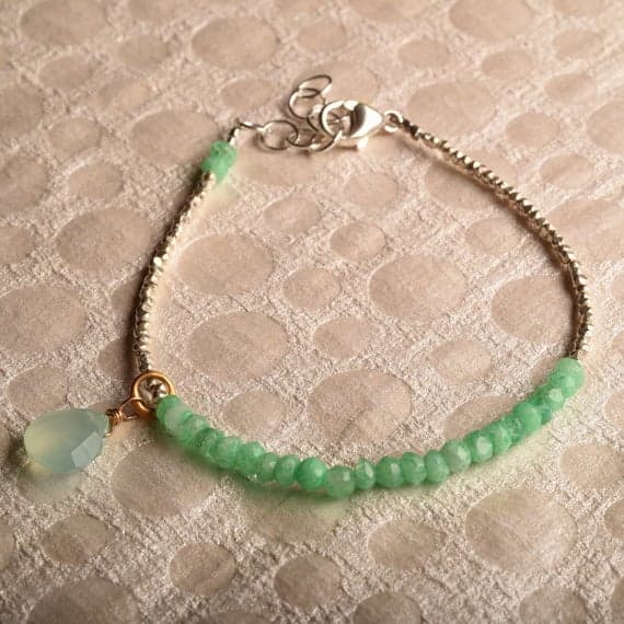 925 steling silver Handmade Beaded 3-4 mm Stracking green Green Chrysoprase Bracelet Rondelle, Faceted 7" for mens, womens, GF, BF, Adults.