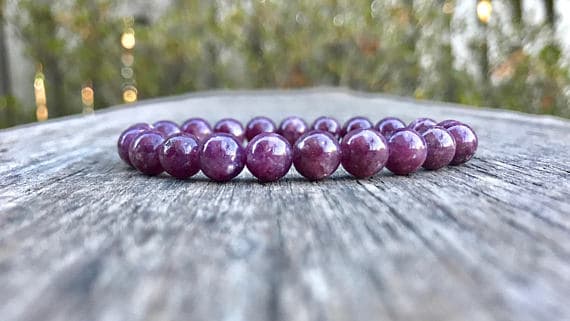 Bridesmaid Jewelry 8mm Stretchable Purple Lepidolite Bracelet Round, Smooth 7" for mens, womens, gf, bf & Adult.