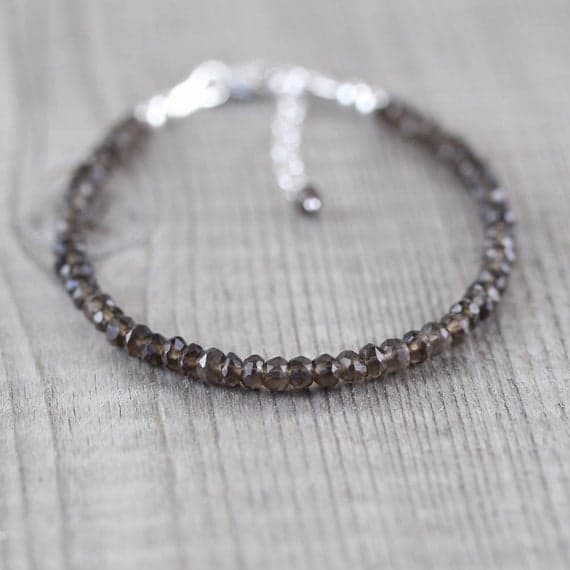 925 sterling Silver Handmade Beaded 3.5mm stacking Brown Smokey Topaz Bracelet Rondelle, Faceted 7" for mens, womens, gf, bf & Adult.