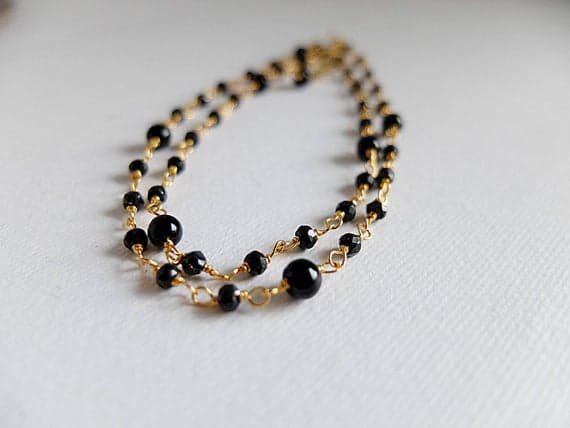 AAA++ Rare Quality Gold  filled Rosary Necklace Black Spinel and Onyx gemstone necklace, Gold  filled dainty,rosary style,black spinel necklace, black gemstone 2/3 mm-4,5 mm Code- TJH222