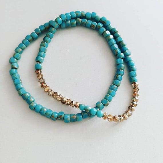 Wholesale gold helling 3-4mm Stretchable Blue Turquoise Bracelet Rondelle, Faceted 7" for mens, womens.