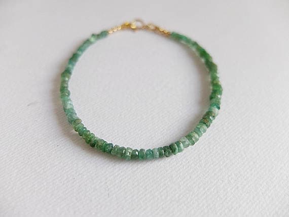AAA++ Rare Quality Green Emerald Bracelet,Delicate Emerald Gemstone Bracelet,Dainty Emerald Stacking Bracelet in Gold  filled green Colombian Emerald bracelet  Code- TJH115