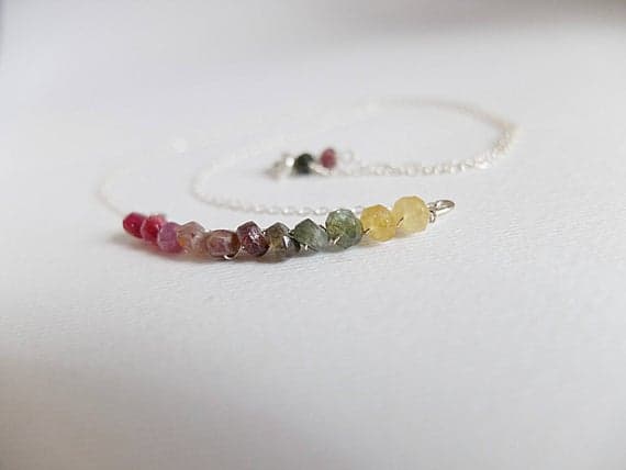 AAA++ Rare Quality Gem bar necklace Silver Platedchain,tourmaline Agate bar necklace,black pink green tourmaline,Gold  filled chain beaded tourmaline bar necklace,bar 3-4 mm
 Code- TJH238