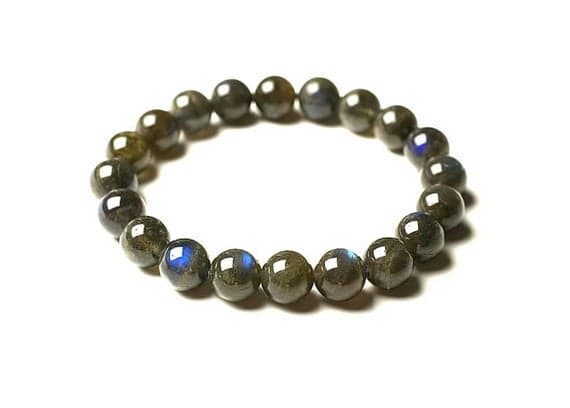 Blush Jewelry 10mm Gray Labradorite Stretchable Bracelet Round, Smooth 18cm for mens, womens, gf, bf and adults.