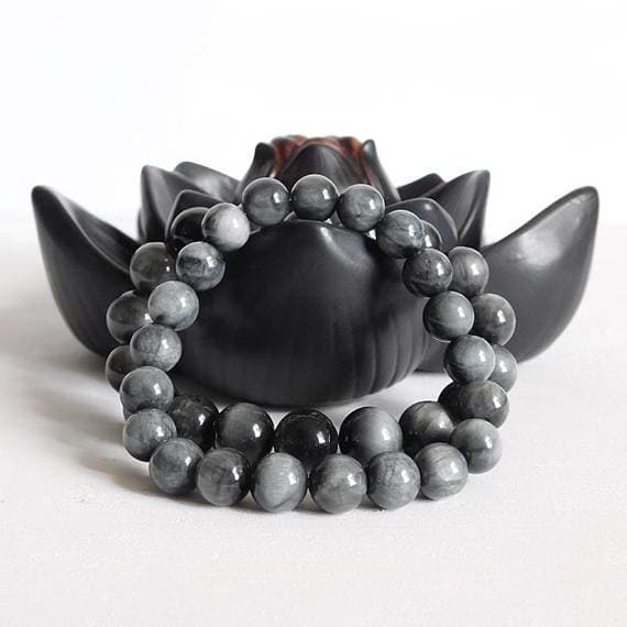 Super sale 8mm Stretchable Gray Gray Chrysoberyl Bracelet Round, Smooth 7.5" for mens, womens, gf, bf & Adult.