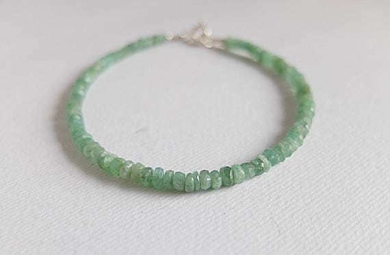 AAA++ Rare Quality Green Emerald Bracelet in 925 Italian silver,genuine raw Emerald beads,Stackable,Emerald minimalist bracelet gem bracelet stackable gem 3-4 mm Code- TJH123