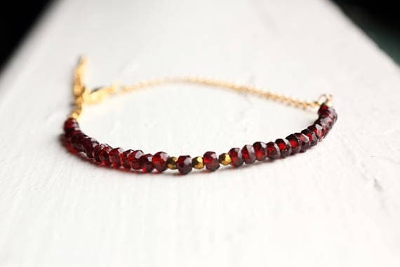 24k gold Plated Positive Energy Gold helling 3-4mm stacking Red Garnet Bracelet Rondelle, Faceted 7" for mens, womens, gf, bf & Adult.