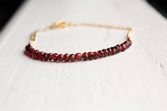 24k gold Plated Handmade Beaded Gold Helling 4mm stacking Red Garnet Bracelet Rondelle, Faceted 7" for mens, womens, gf, bf & Adult.