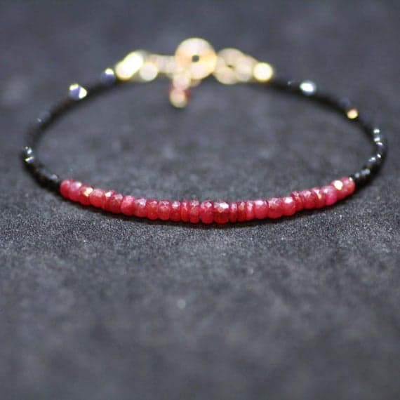 24k gold Plated Grounding Gold Helling 3-3.5mm stacking Black & Red Natural Black Spinel and Ruby  Bracelet Rondelle, Faceted 7" for mens, womens, gf, bf & Adult.