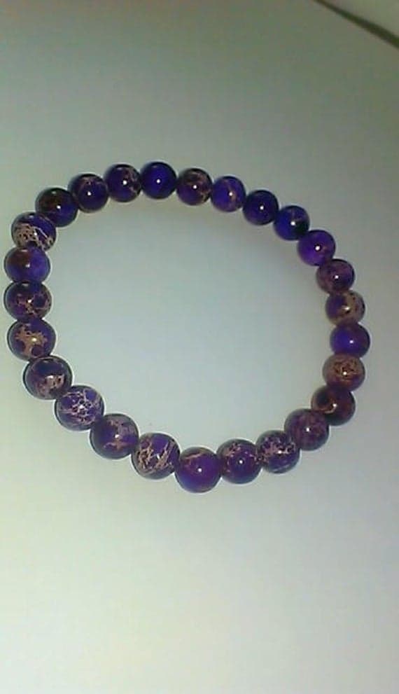 Anxiety Relief Calming 8mm Stretchable Purple Jasper Bracelet Round, Smooth 7" for mens, womens.