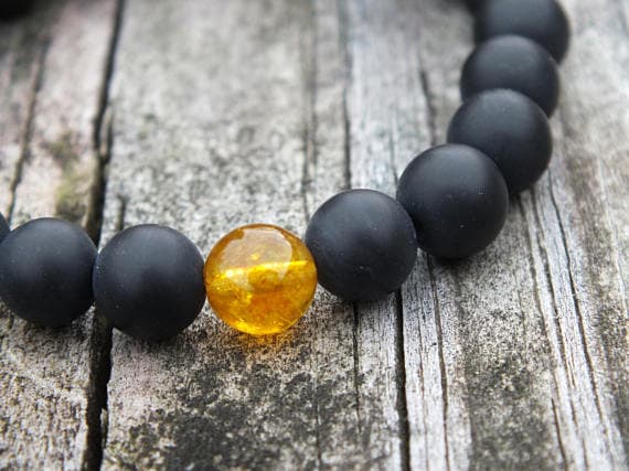 AAA++ Rare Quality Citrine Gemstone Bracelet | Black Onyx Bracelet | Mens Bracelet | Womens Bracelet | November Birthstone | Beaded Bracelet 7" Strand. Code- TJH312