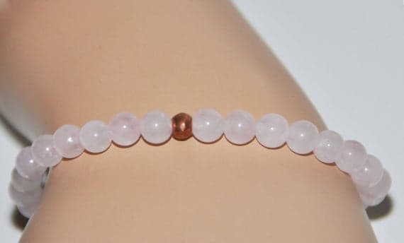 Rose Gold Blush Jewelry 4mm Pink Rose Quartz  Stretchable Bracelet Round, Smooth 18cm for mens, womens, gf, bf and adults.