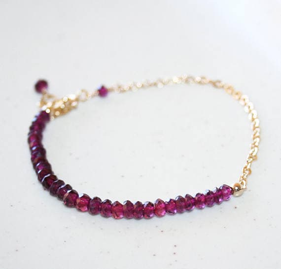 24k gold Plated Galaxy Jewelry Gold Helling 3.5-4mm stacking Pink Rhodolite Garnet Bracelet Rondelle, Faceted 7" for mens, womens.