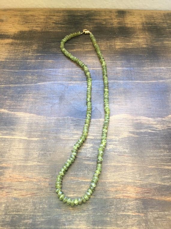 24k gold Plated Unique Wedding Gift 3mm stacking Green Peridot Necklace Rondelle, Faceted 17" for mens, womens, gf, bf & Adult.