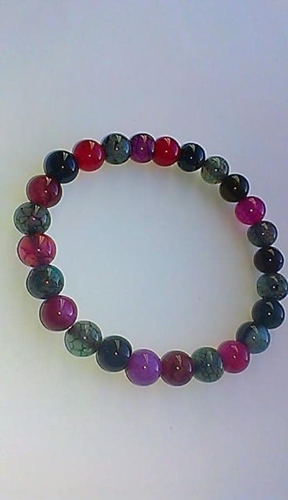 Galaxy Jewelry 8mm Stretchable Multi Agate Bracelet Round, Smooth 7" for mens, womens.