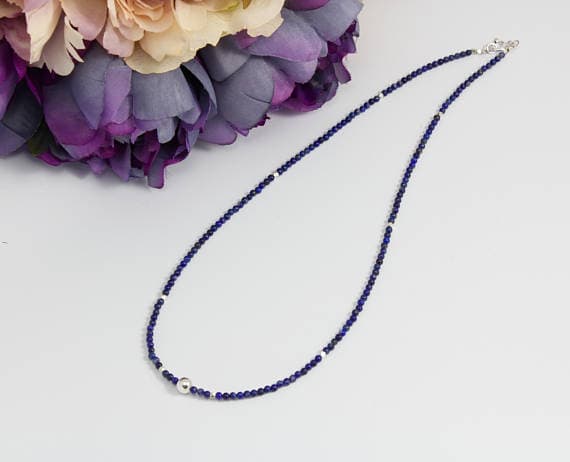 Short Necklace.Tiny Lapis Beads Necklace.Short Beaded Necklace. Minimalist Beaded Necklace,Blue Choker,Stacking Necklace for Woman 1-4 mm Code- WAR9021