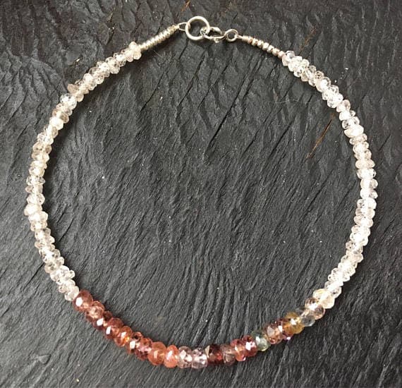 925 sterling Silver Anxiety Gemstone Silver Helling 3.5-4mm stacking Multi Ombre deep red Spinel & white Zircon  Bracelet Rondelle, Faceted 7" for mens, womens, gf, bf & Adult.