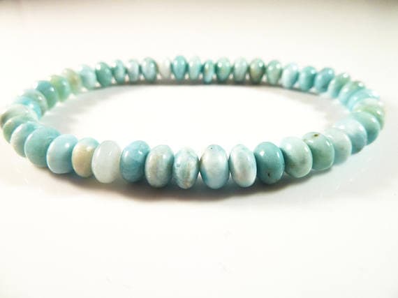 Anxiety Gemstone 6mm Stretchable Sky Blue Larimar Bracelet Rondelle, Smooth 7" for mens, womens, gf, bf & Adult.