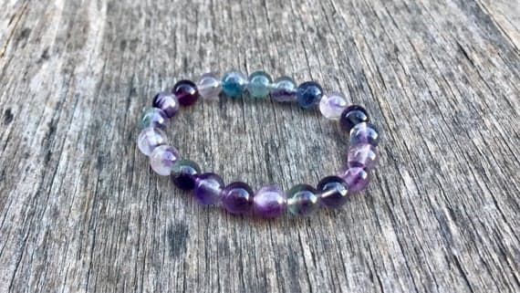 Personalized Gift 8mm Stretchable Purple Purple Rainbow Flourite Bracelet Round, Smooth 7" for mens, womens, gf, bf & Adult.