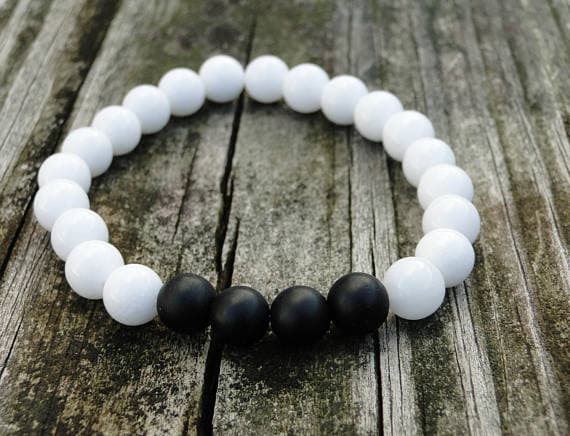 AAA++ Rare Quality White Onyx Bracelet Set | Long Distance Bracelets | Couples Bracelets | Gift For Him | Gift For Her | Friendship Bracelets | Yin and Yang 8mm 7" Strand. Code- TJH319