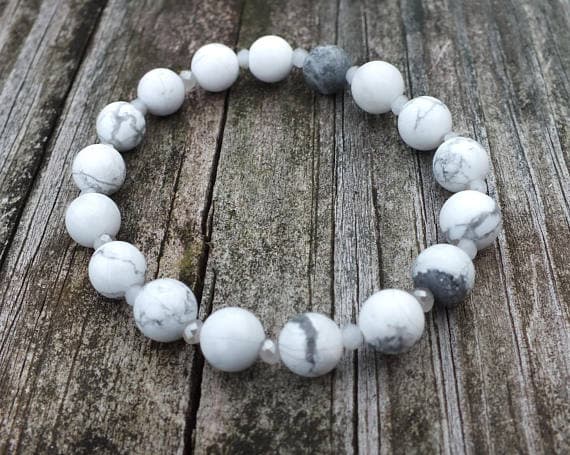 AAA++ Rare Quality White Howlite Crystal Bracelet | Marble Bracelet | Gemstone Bracelet | Womens Bracelet | Mens Bracelet | Stacking Bracelet | Yoga Bracelet 8mm 7" Strand. Code- TJH318