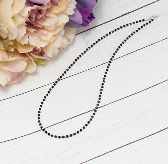 Short Beaded Necklace.Black Choker Minimalist Beaded Necklace,Onyx Beaded Necklace,Small Beaded Necklace.Stacking Necklace for Woman 1-2 mm Code- WAR9018