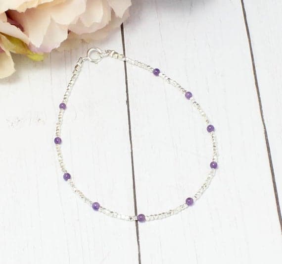 Purple Beaded Bracelet,Tiny Amethyst Beaded Bracelet,Minimalist Beaded Bracelet,February Birthstone Bracelet,Bracelet for woman,Gift for her 1-2 mm Code- WAR9008