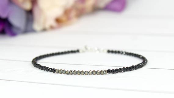 Black Bracelet,Tiny Black Spinel Beaded Bracelet,Small Beaded Bracelet,Minimalist Beaded Bracelet,Stacking Bracelet,bracelet for woman,Gift 1.5 mm Code- WAR9016