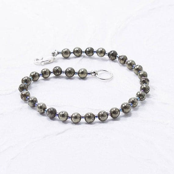 Pyrite Bracelet Stacking Handmade Delicate Sterling Silver Layering Dainty Natural Beaded 4mm Gift for Her Gift for Women Gift for Moms Code- WAR6520