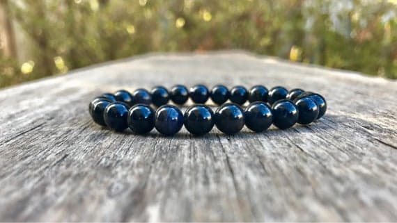 Personalized Gift 7mm Stretchable Blue Iolite Bracelet Round, Smooth 7" for mens, womens, gf, bf & Adult.