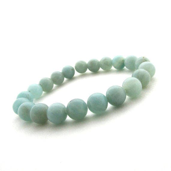 Rock Gift 8mm Stretchable blue Amazonite Bracelet Round, Smooth 7" for mens, womens, GF, BF, Adults.