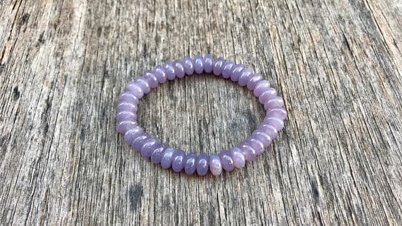 Rock Gift 8mm Stretchable Purple Lepidolite Bracelet Rondelle, Smooth 7" for mens, womens, gf, bf & Adult.