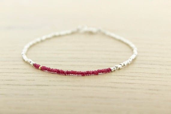 925 sterling Silver Dainty Slave Loose Gold Helling  2mm stacking Red RUBY Bracelet Rondelle, Faceted 7" for mens, womens.
