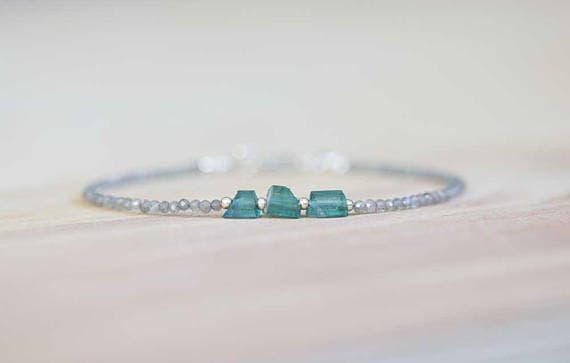 925 sterling silver Natural 2mm Multi Colour Tourmaline & Labradorite stacking Bracelet Round, Smooth 18cm for mens, womens, gf, bf and adults.