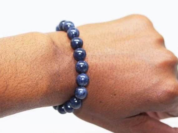 Anxiety Gemstone 6mm Stretchable blue Blue Sapphire Bracelet Round, Smooth 7" for mens, womens, GF, BF, Adults.