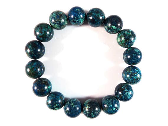 Rock Gift 12mm Stretchable Multi Shattuckite and Chrysocolla Bracelet Round, Smooth 7.5" for mens, womens, gf, bf & Adult.