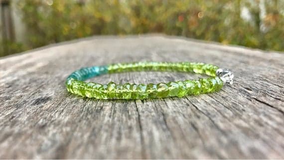 925 sterling Silver Anxiety Relief Calming 4-6mm stacking Green Zambia Emerald and Peridot Bracelet Rondelle, Faceted 7" for mens, womens, gf, bf & Adult.