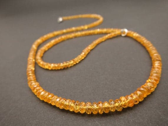 925 sterling Silver Rock Gift 4-4.5mm stacking Orange mandarin garnet Necklace Rondelle, Faceted 17" for mens, womens.