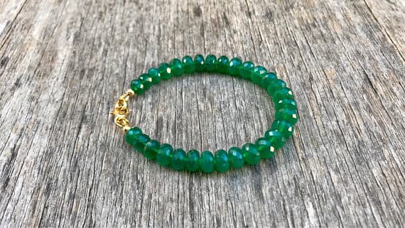 24k gold Plated Artisan Loose 4-6mm stacking Green Green Onyx  Bracelet Rondelle, Faceted 7" for mens, womens, gf, bf & Adult.