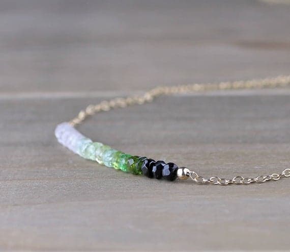 925 sterling silver memorial gift 3.5mm Green Ombre Green Tourmaline  stacking Necklace Rondelle, Faceted 17 Inch for mens, womens, gf, bf and adults.