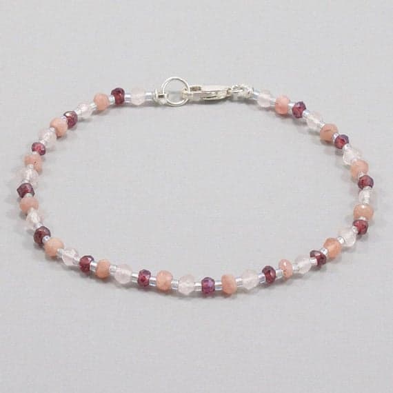 Heart Chakra Bracelet, Heart Chakra, Bracelet, Rhodochrosite, Garnet, Rose Quartz 3mm  Code- WAR6521