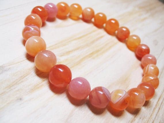 Dainty Slave Loose 8mm Stretchable Orange Carnelian Bracelet Round, Smooth 7" for mens, womens, GF, BF, Adults.