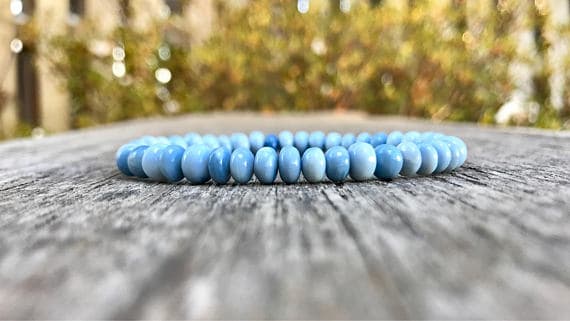 Grounding 6mm Stretchable Blue Blue Opal  Bracelet Rondelle, Smooth 7" for mens, womens, gf, bf & Adult.