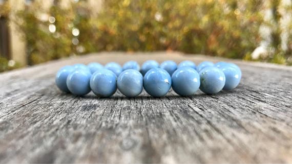 Positive Energy 10mm Stretchable Blue Blue Opal Bracelet Round, Smooth 7" for mens, womens, gf, bf & Adult.