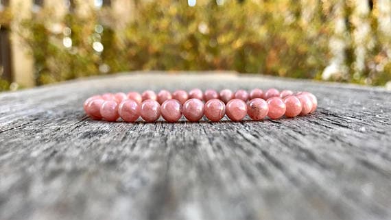 Empath Protection 6mm Stretchable Pink Rhodochrosite Bracelet Round, Smooth 7" for mens, womens, gf, bf & Adult.
