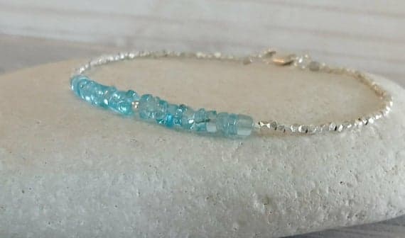 Apatite Bracelet, Blue Apatite & Karen Hill Silver Beads, Gemstone Bracelet, Energy Bracelet, Gift for Her 3.5 mm Code- WAR6673